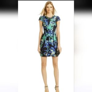 SHOSHANNA Barbara Black Green Tan Abstract Silk Blend Cap Slv Dress Size 2 *NWOT